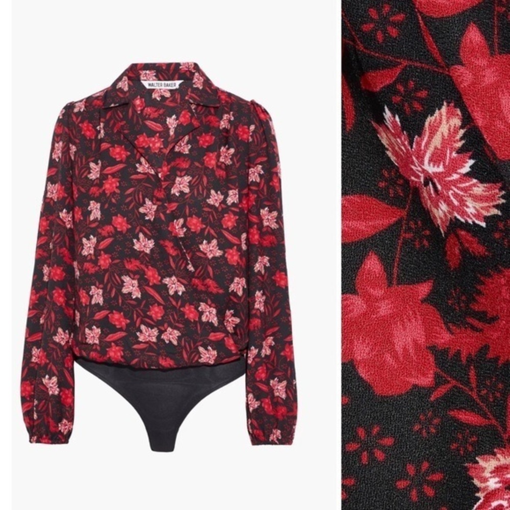 Walter Baker Darla Floral-print Long Sleeve bodysuit, Size S NWT